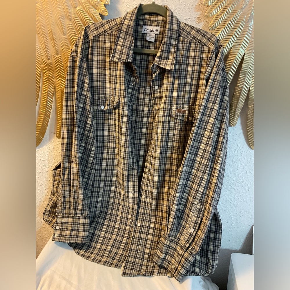 Carhartt Pearl Snap Long Sleeve Button Down Relaxed Fit Plaid Shirt Size